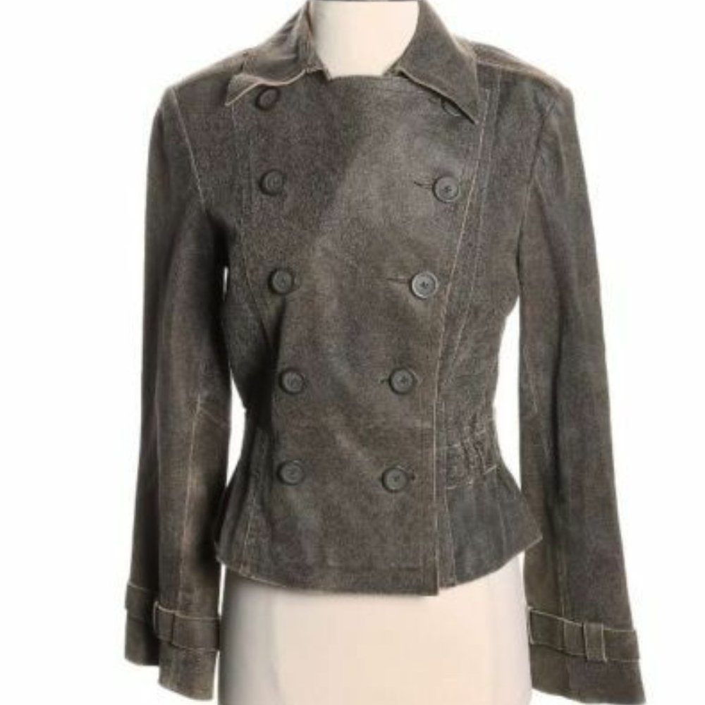 Express Brown Distressed Leather Military Jacket